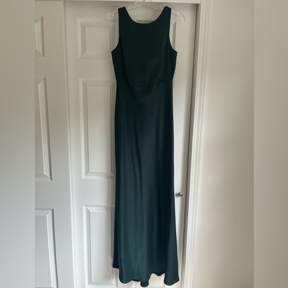 BHLDN Beckett US size 4 satin floor length gown emerald green